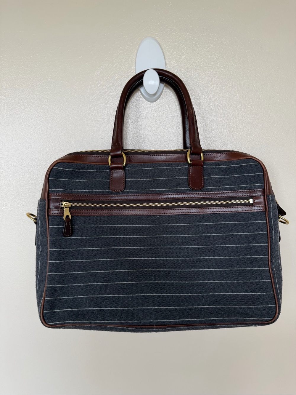 MULHOLLAND Canvas & Deep Brown Leather Briefcase Laptop Messenger Travel Bag